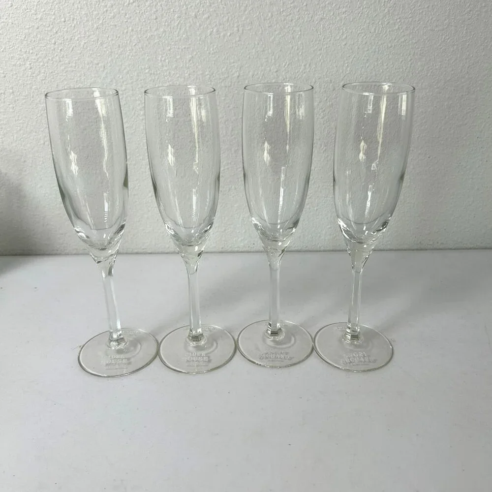 Angry Orchard Hard Cider Flute Glass Cider House‎ Set of 4 Stemmed Embossed